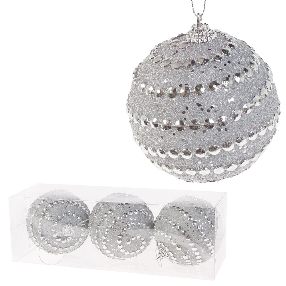 Елочная игрушка "Шар" (пена), D8 см, набор (3 шт) Серебряный