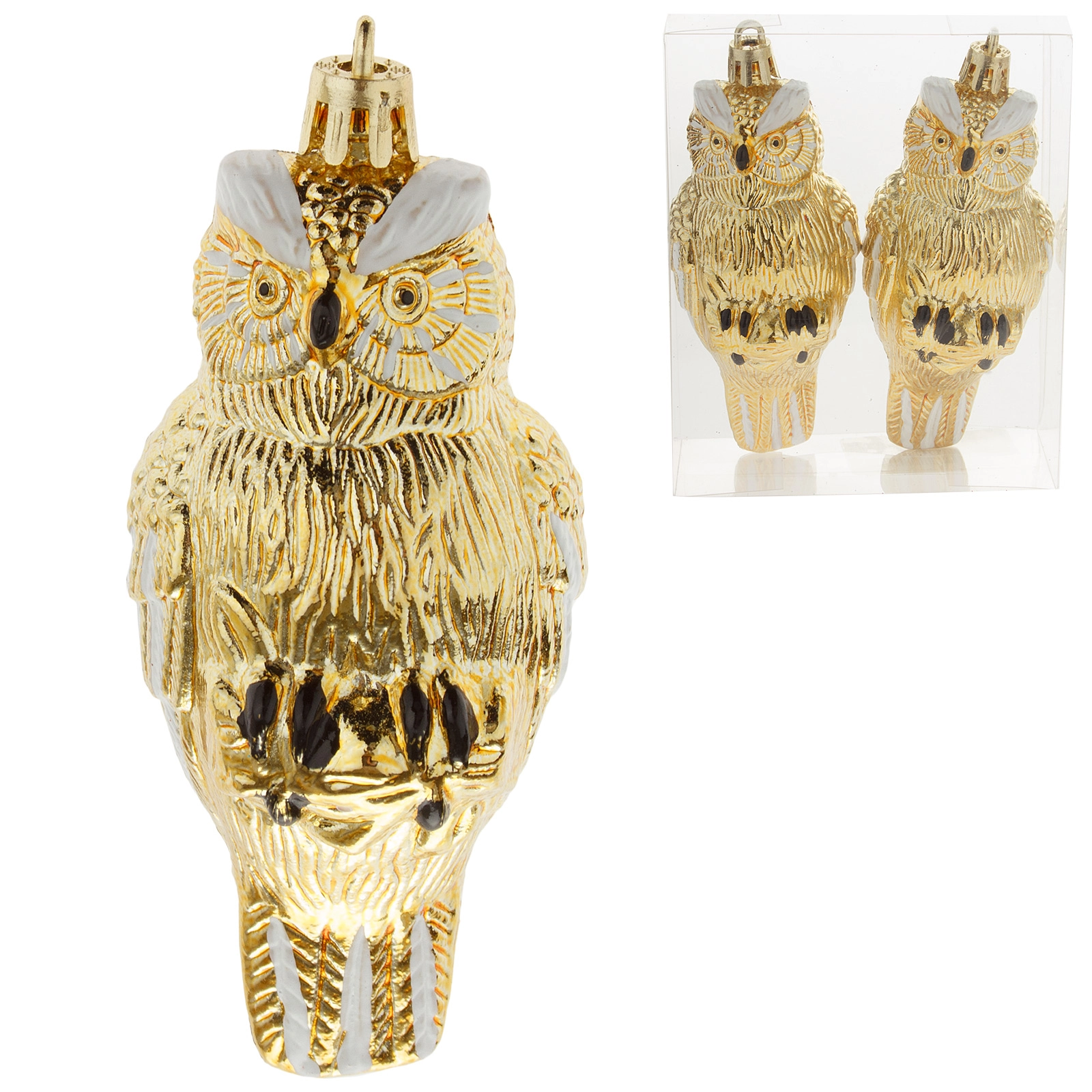 Елочная игрушка "Сова" (пластик), H10 см, набор (2 шт) Золотой