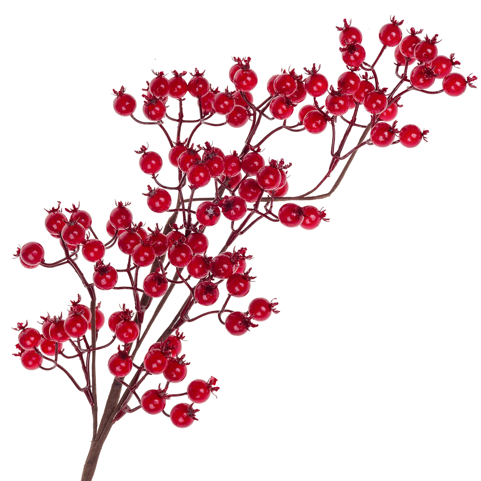 Ветка искусственная ягодная (пластик), H72 см Красный