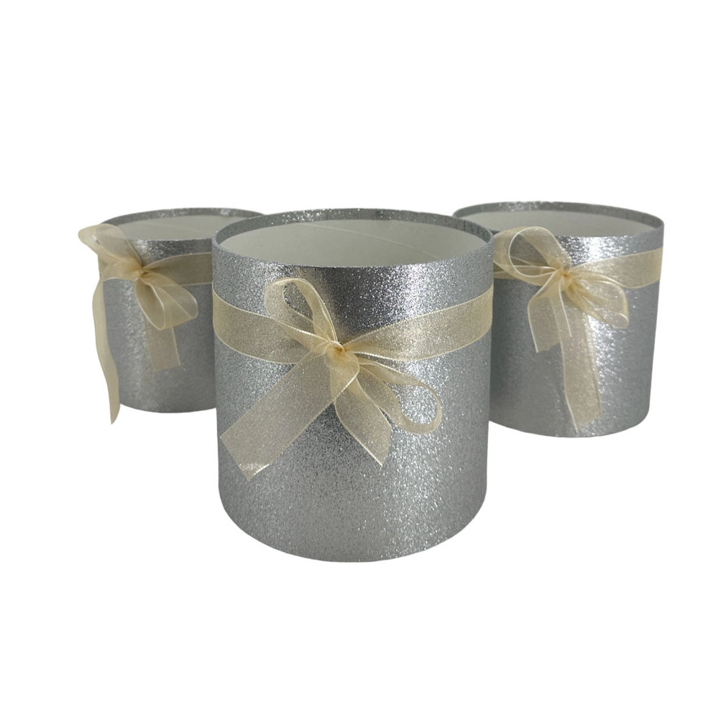 Коробка шляпная, D18xH17 см - D13xH12 см, набор (3 шт), без крышки Серебряный