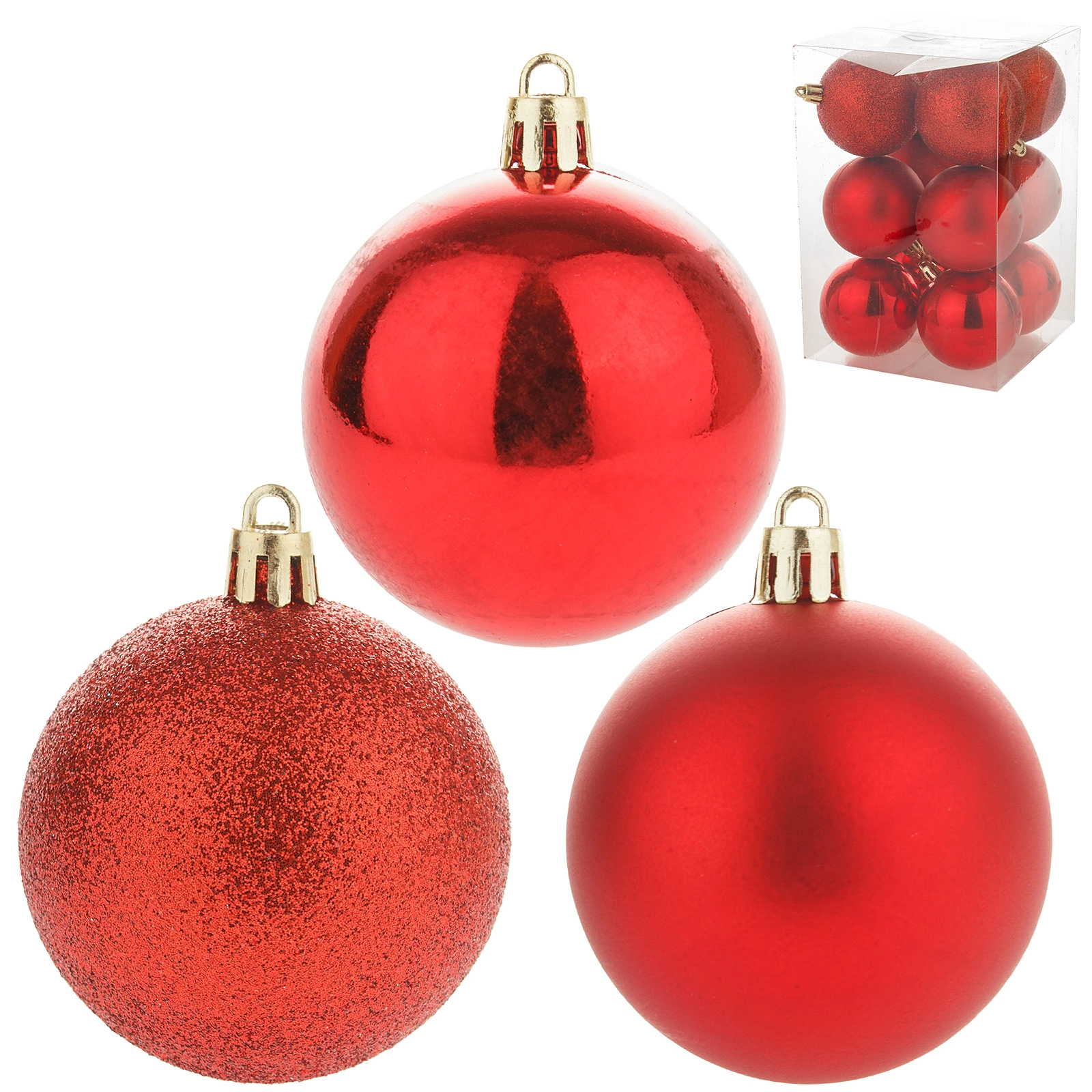 Елочная игрушка "Шар" (пластик), D6 см, набор (12 шт) Красный