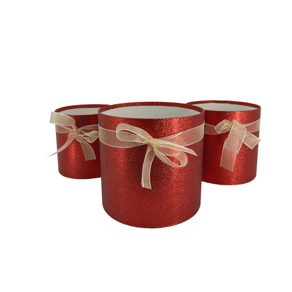 Коробка шляпная, D18xH17 см - D13xH12 см, набор (3 шт), без крышки Красный