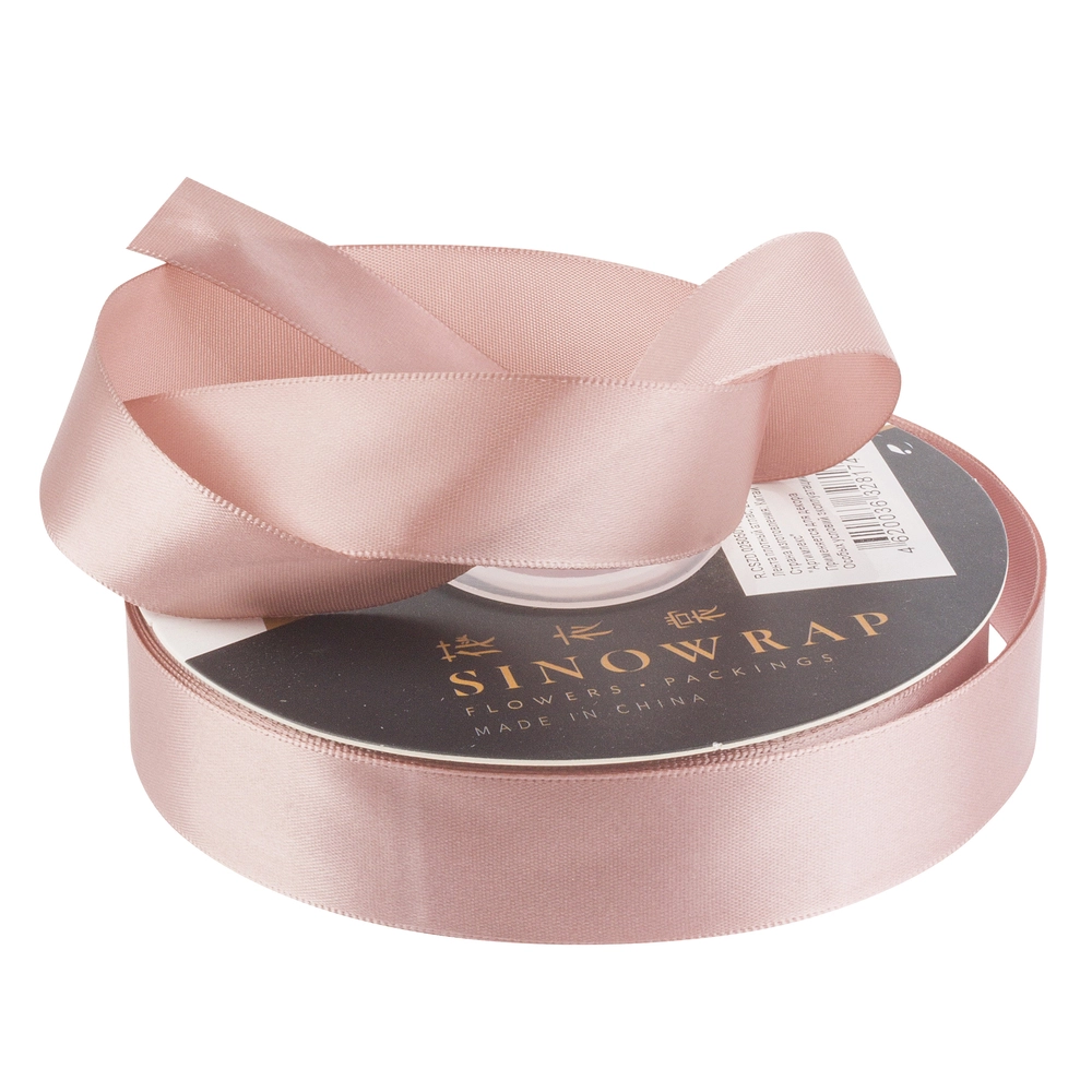 Лента атлас, 25 ммx35 ярд, плотная, на катушке Пыльно-розовый