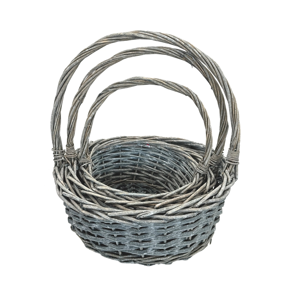 Корзина плетеная (ива), D21хН8/27 см - D34xH12/36 см, набор (3 шт) Серый