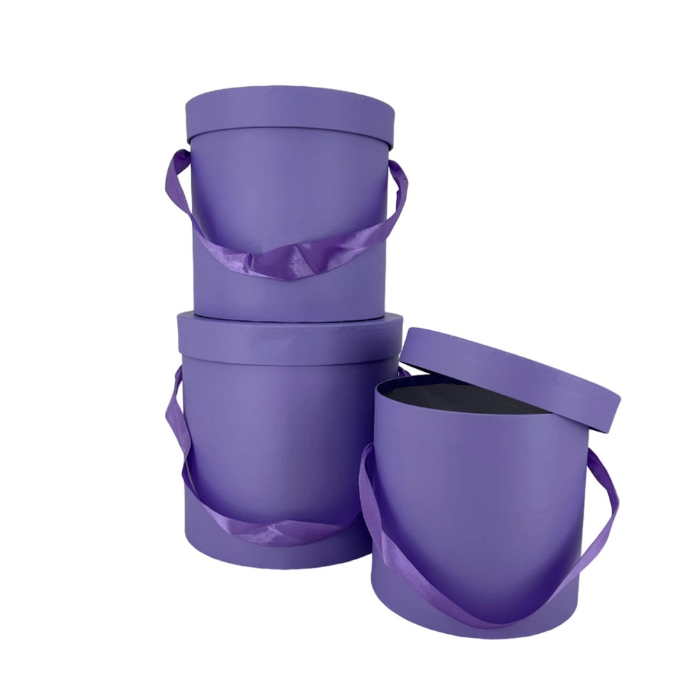 Коробка шляпная, D19,5xH19 см - D15,5xH15 см, набор (3 шт), с ручкой Фиолетовый