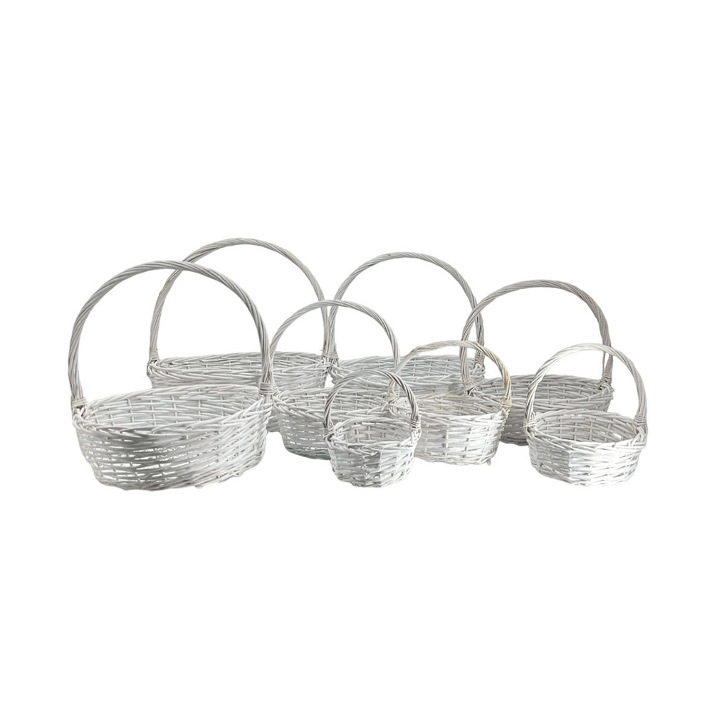 Корзина плетеная (ива), D53xH18/55 см - D15xH10/23 см, набор (8 шт) Белый