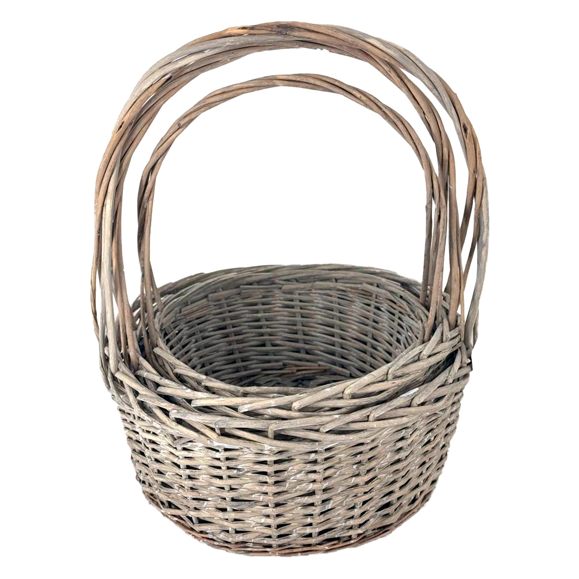 Корзина плетеная (ива), D39xH18/50 см - D30xH15/40 см, набор (3 шт) Серый