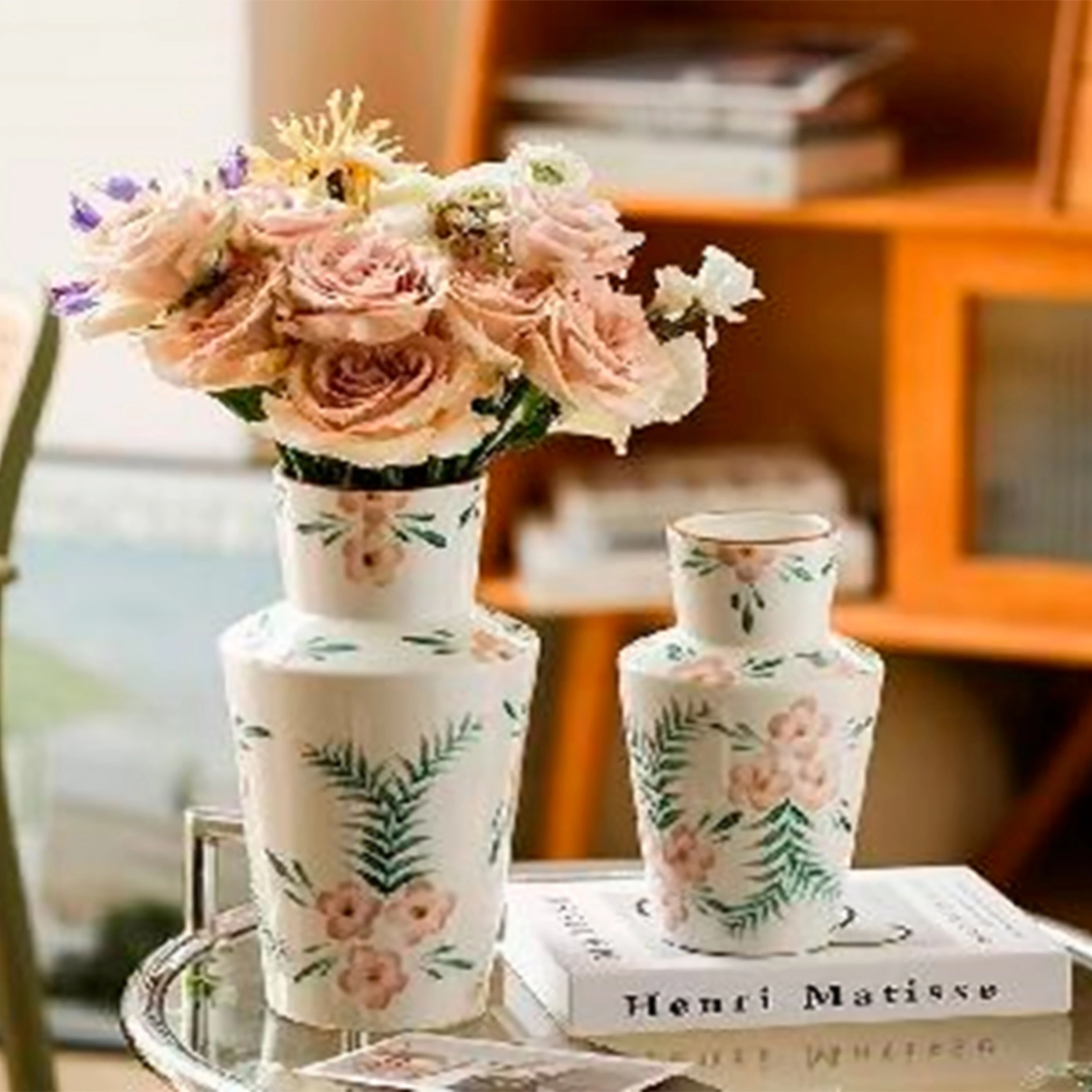 Ваза "Sakura" (керамика), D15,5xH28 см Белый-зеленый