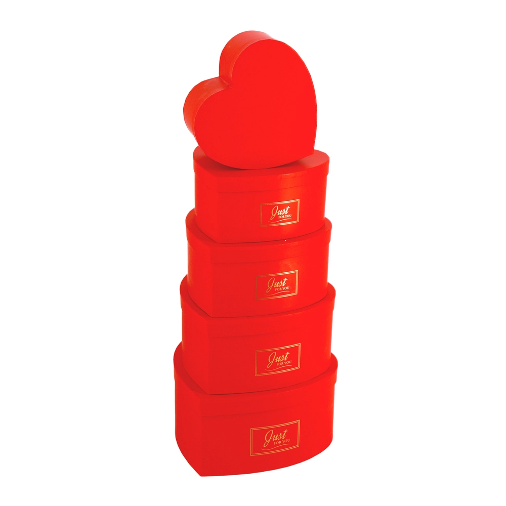 Коробка подарочная "Сердце/Принт", 27x26xH13 см - 19x18xH9 см, набор (5 шт) Красный