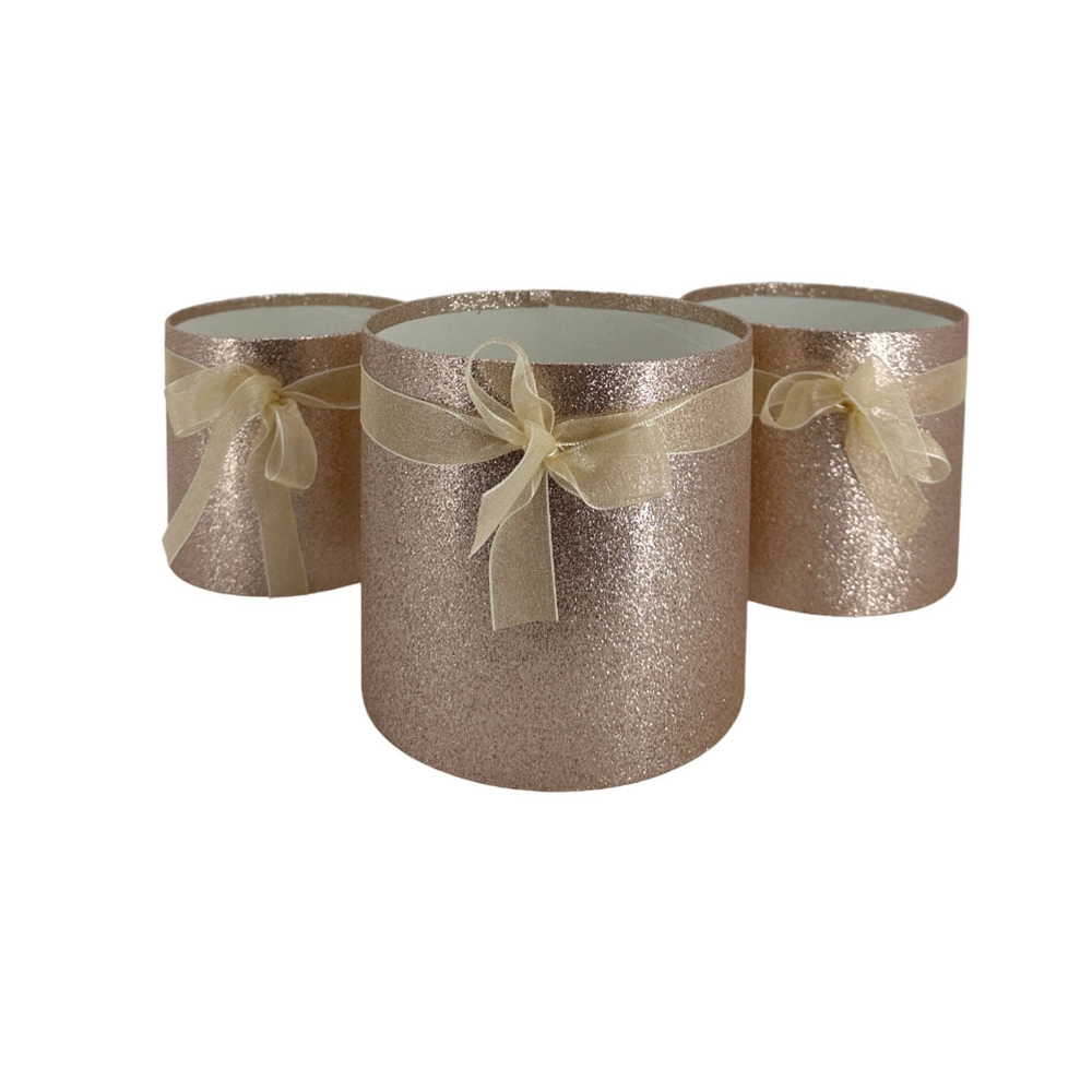 Коробка шляпная, D18xH17 см - D13xH12 см, набор (3 шт), без крышки Золотой-розовый