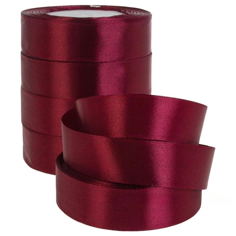 Лента атлас, 25 ммx25 ярд, набор (5 шт) Розовый-сливовый