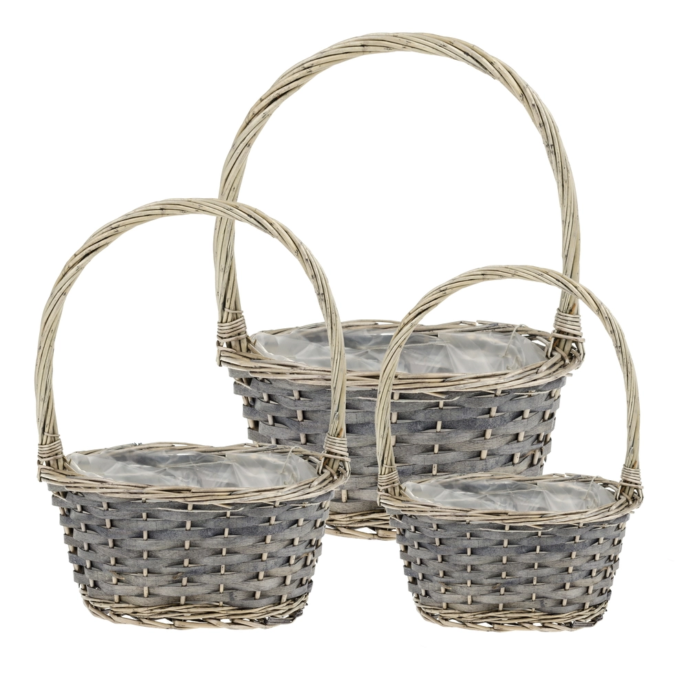 Корзина плетеная (ива), 27x21xH13/33 см - 17x12xH9/25 см, набор (3 шт) Серый