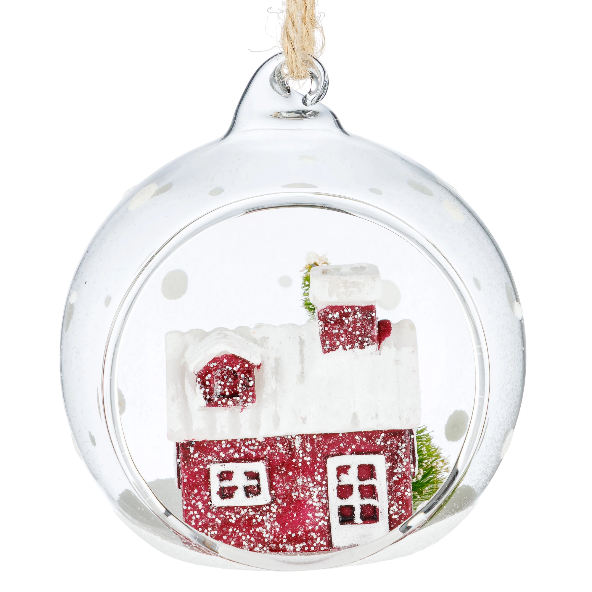 Елочная игрушка "Шар и домик" (стекло), 9x8xH10 см Красный-прозрачный