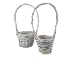 Корзина плетеная (ива), D18xH12/40 см, D14xH11/35 см, набор (2 шт) Белый-серый