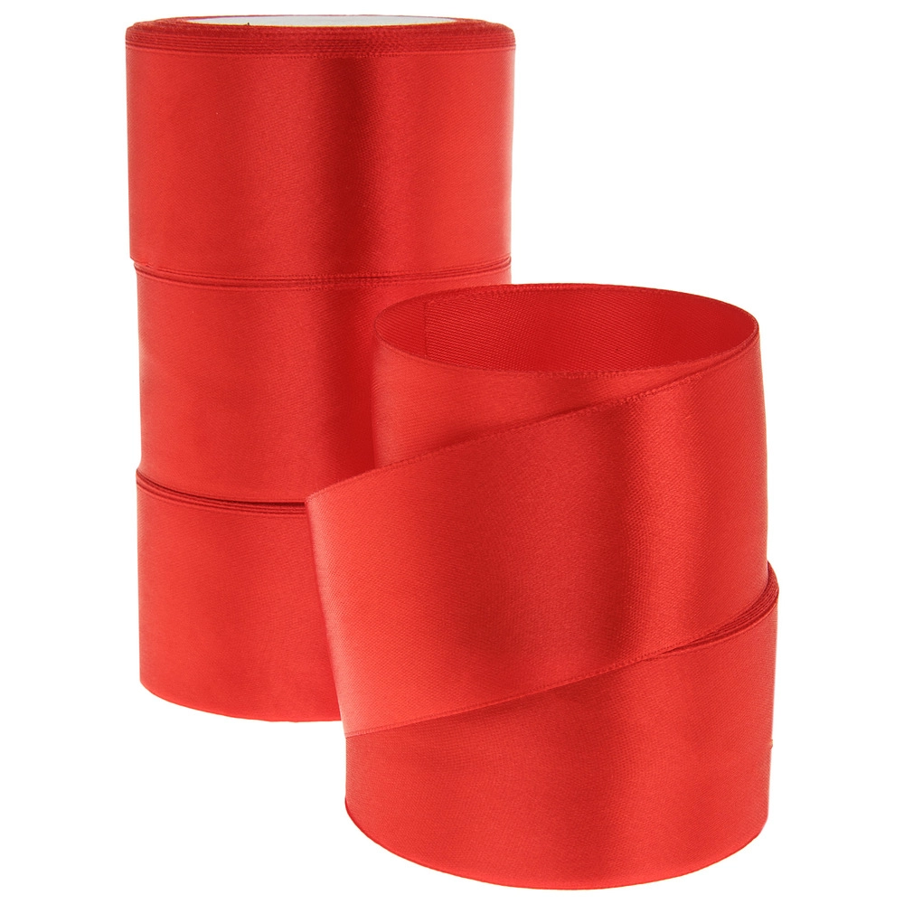Лента атлас, 50 ммx25 ярд, набор (4 шт) Красный