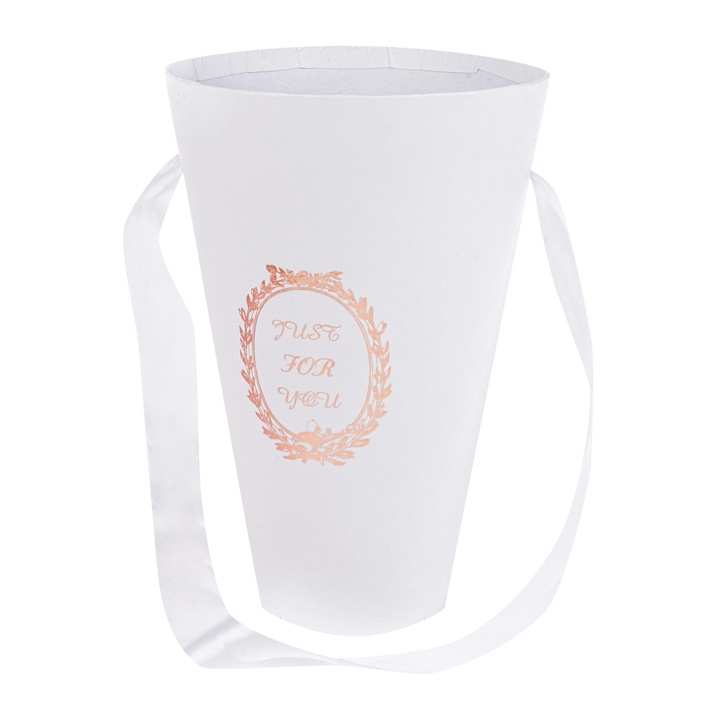 Коробка-кашпо "Конус/Принт", D13,5хH20 см, с ручкой Белый