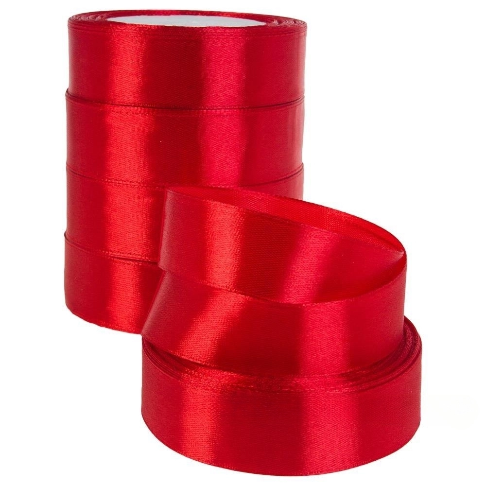 Лента атлас, 25 ммx25 ярд, набор (5 шт) Красный
