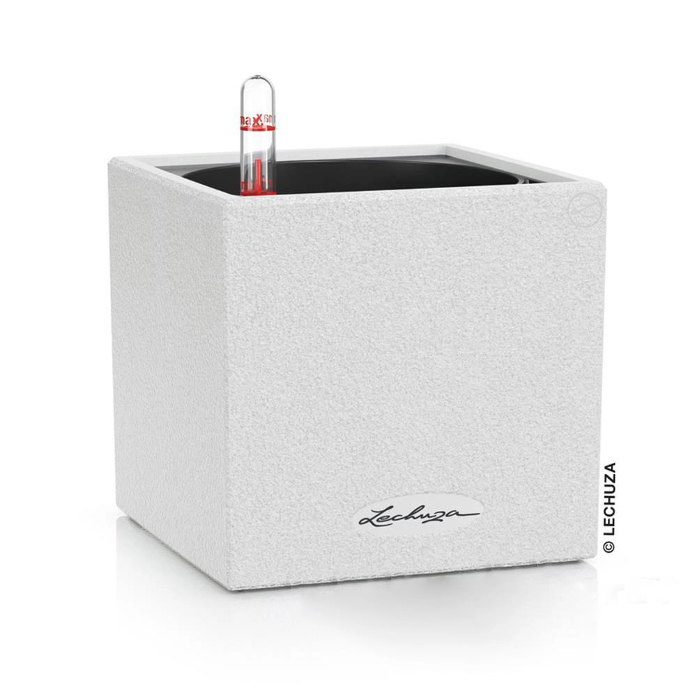 Кашпо Lechuza "Canto Stone Complete quarz white" (пластик), 30x30xH31 см Песочный