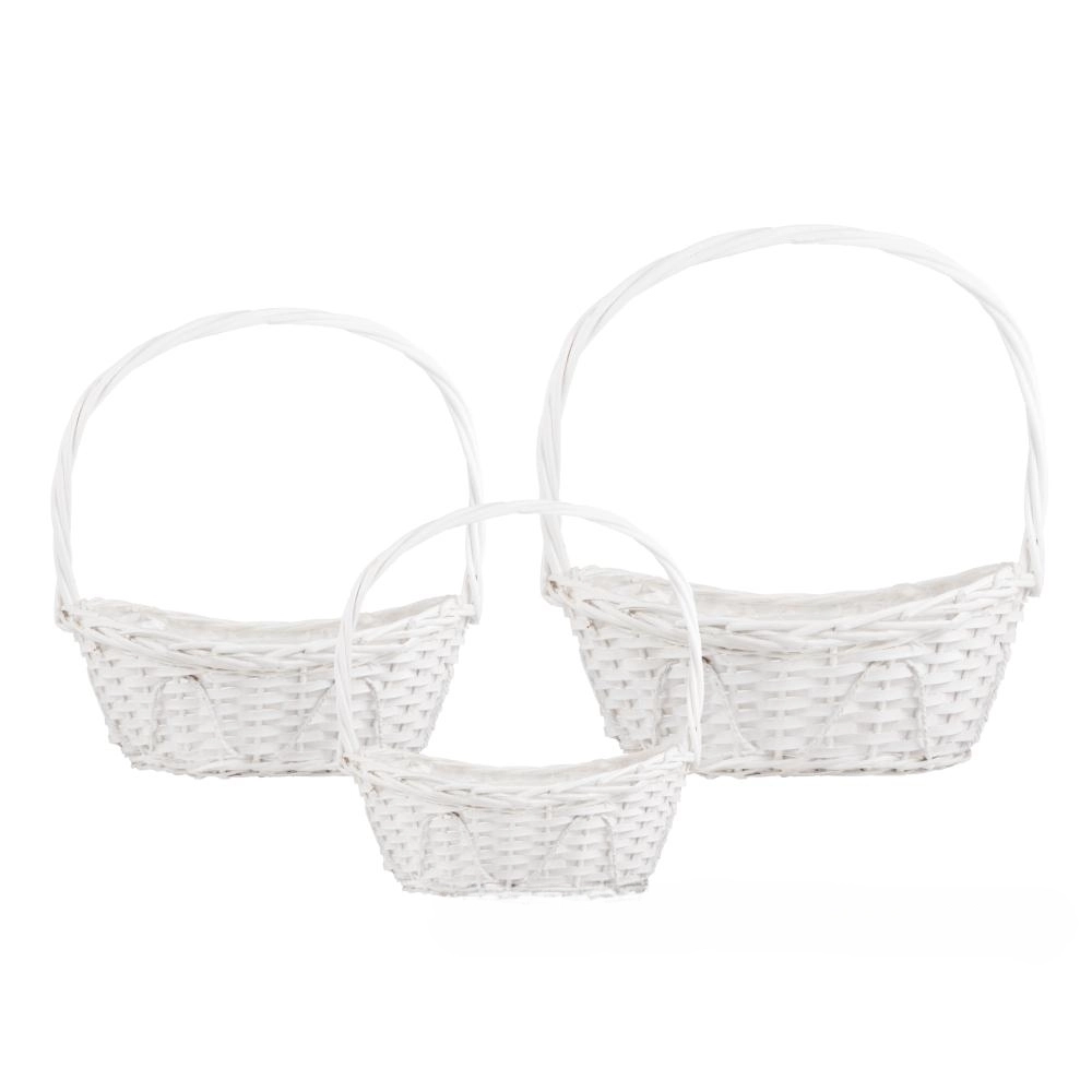 Корзина плетеная (ива), 42x28xH13/55 см - 30x18xH11/44 см, набор (3 шт) Белый
