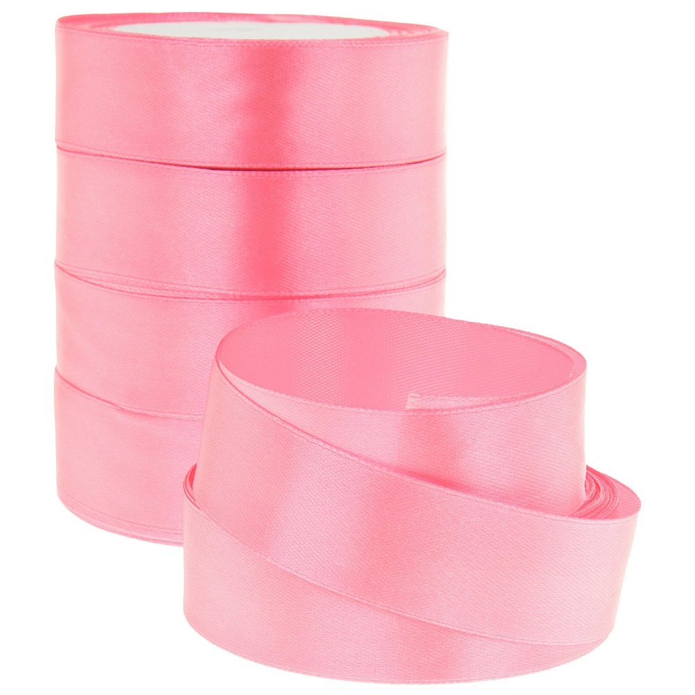 Лента атлас, 25 ммx25 ярд, набор (5 шт) Розовый
