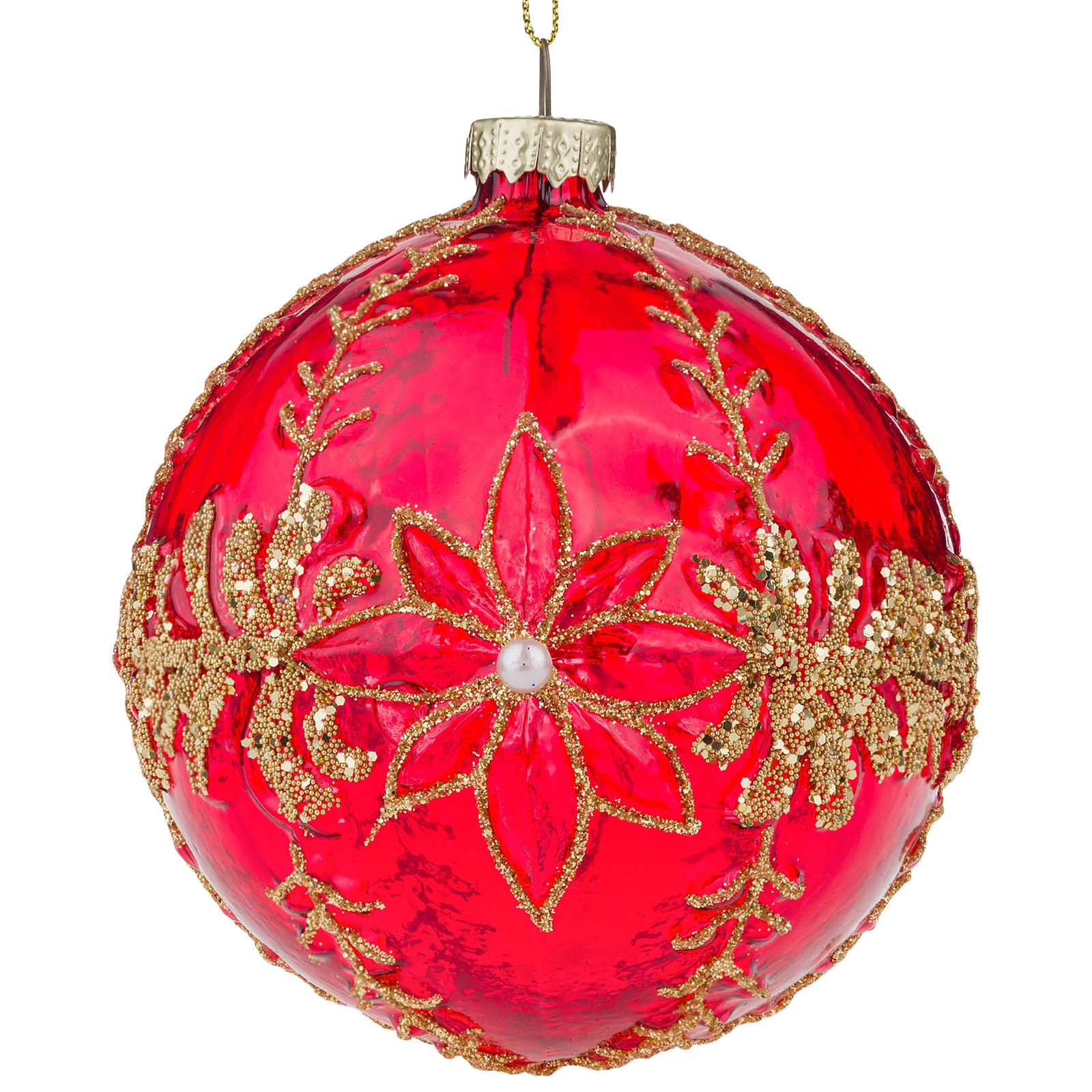 Елочная игрушка "Шар" (стекло), D10 см Золотой-красный