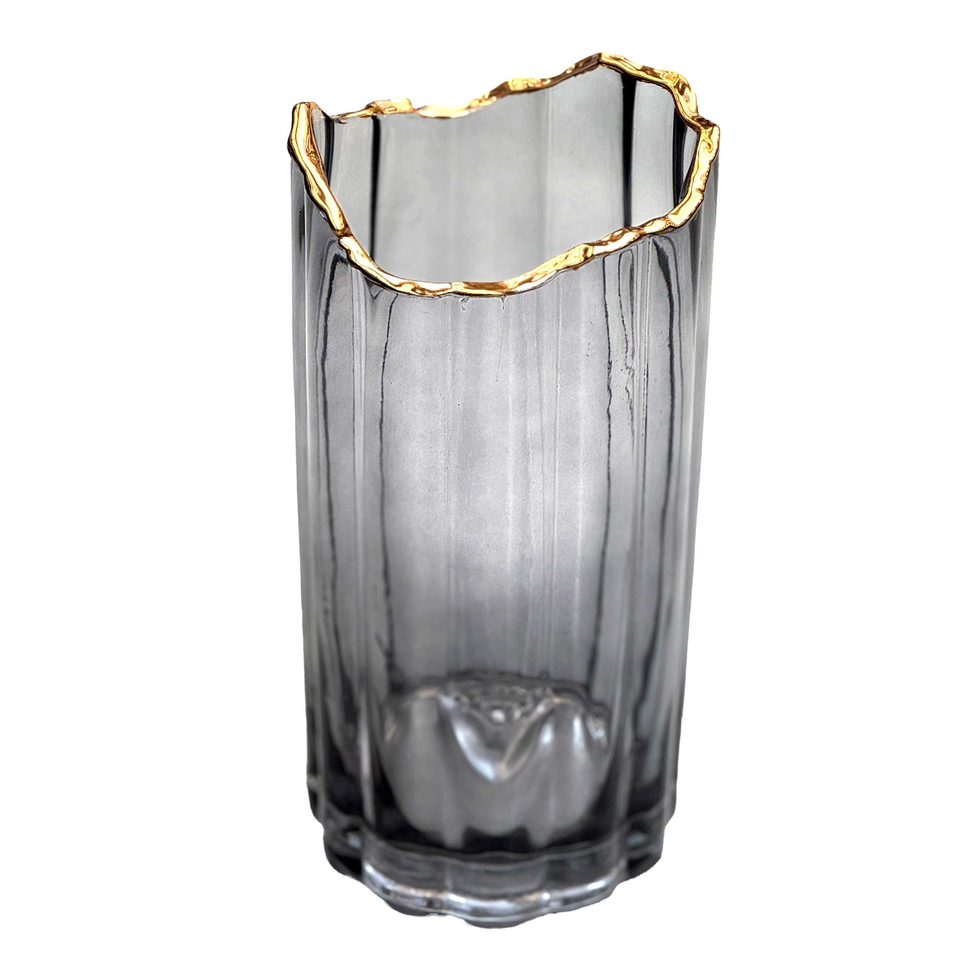 Ваза "Gold rough edge" (стекло), D12xH25 см Серый