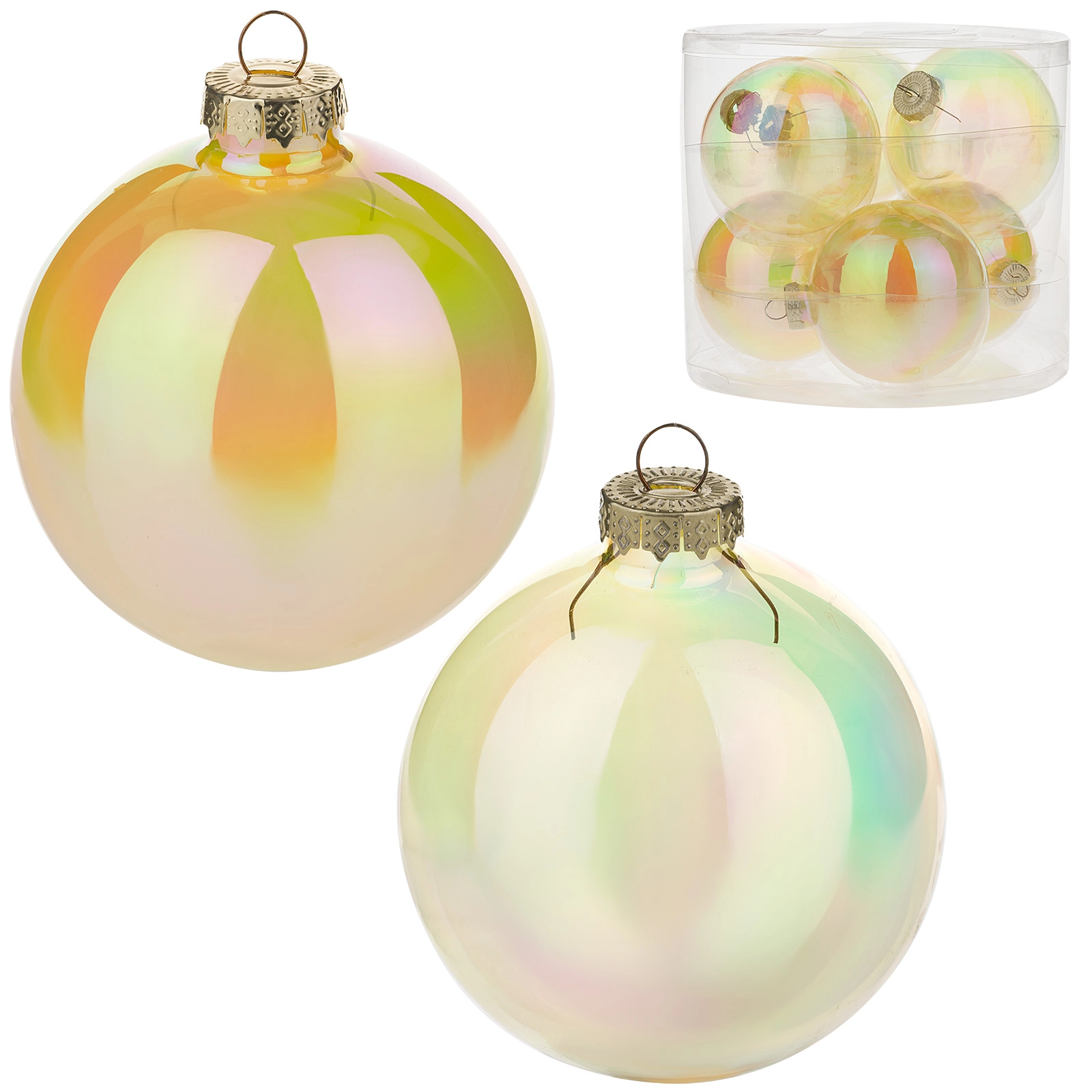 Елочная игрушка "Шар" (стекло), D8 см, набор (6 шт) Светло-желтый