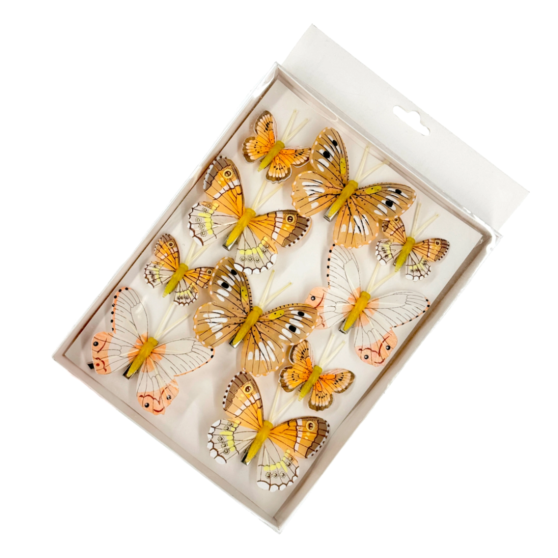 Бабочка на клипе (перо), 5-8 см, набор (10 шт), в асс. Оранжевый