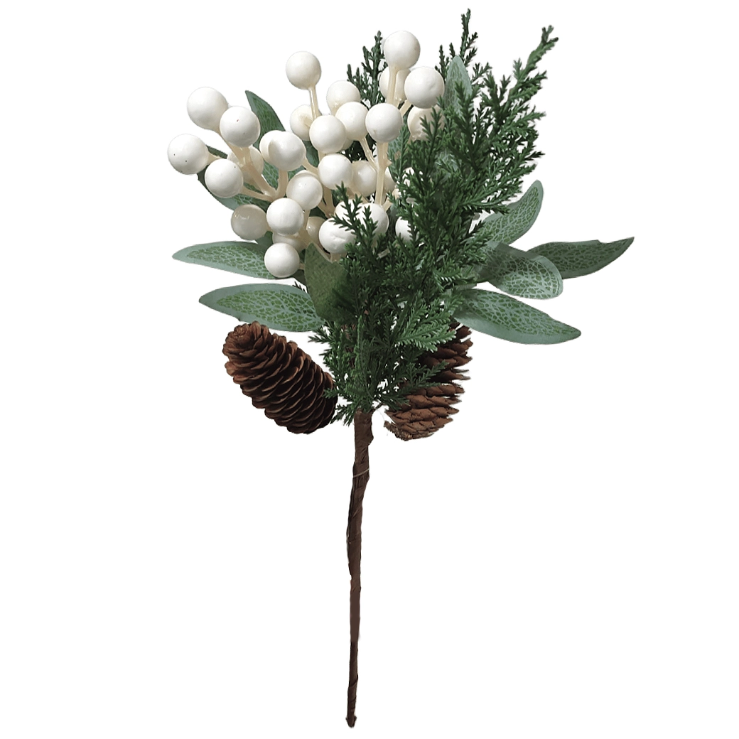 Ветка ягодная искусственная с шишками (пластик), Н35 см Белый