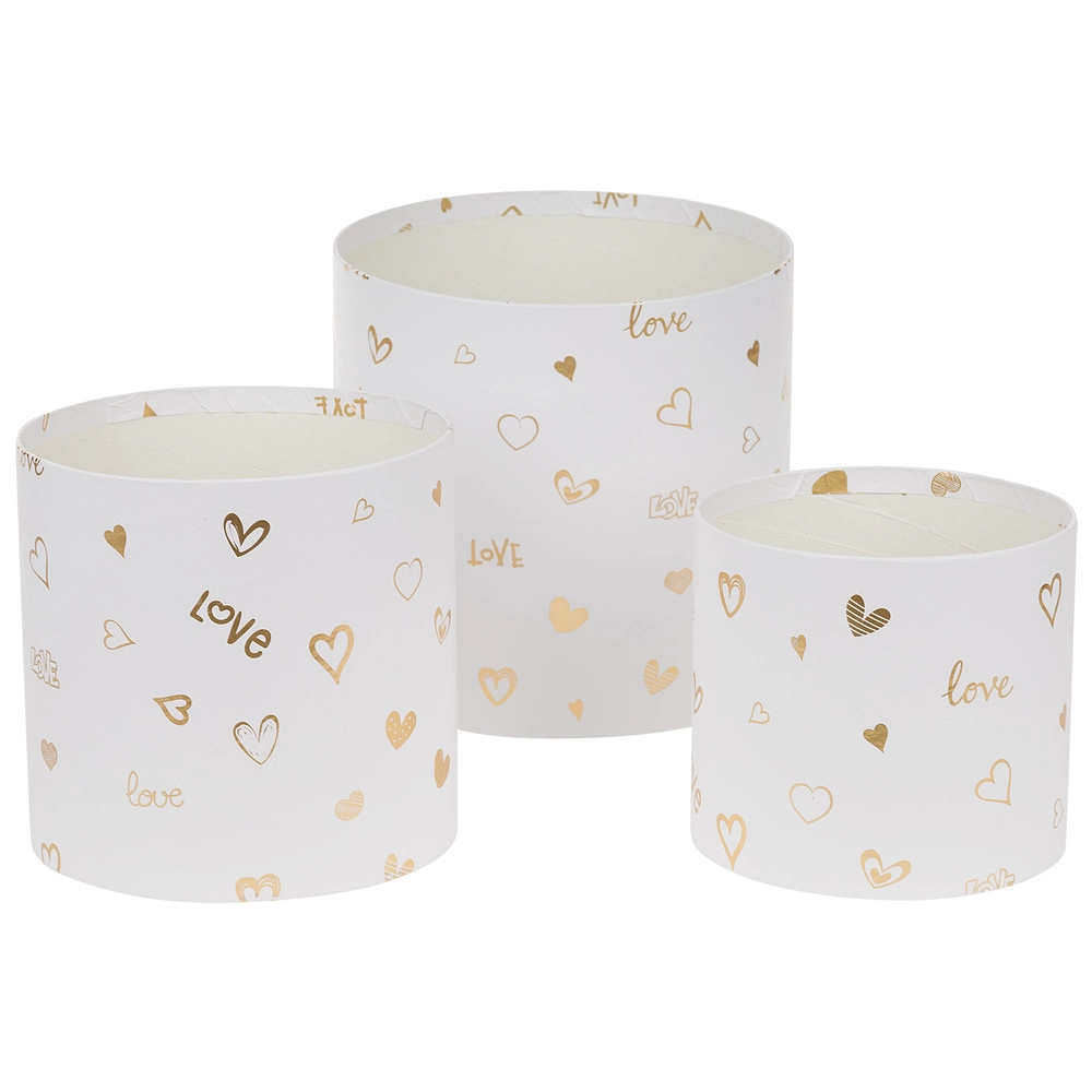 Коробка шляпная "Принт", D18хH17 см, D15хH14,5 см, D13хH12 см, набор (3 шт), без крышки Белый