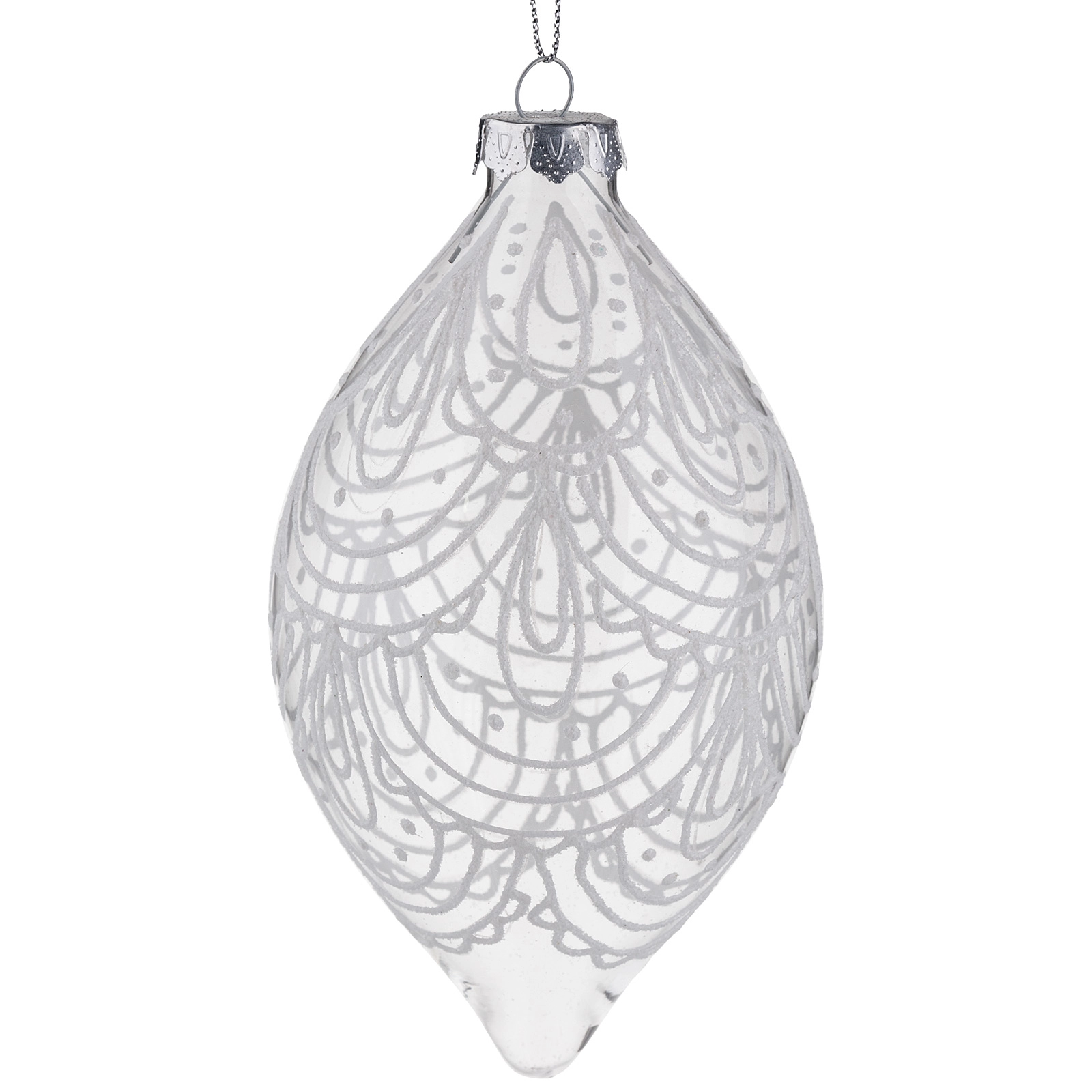 Елочная игрушка "Олива" (стекло), D8xH14 см Белый-серебряный