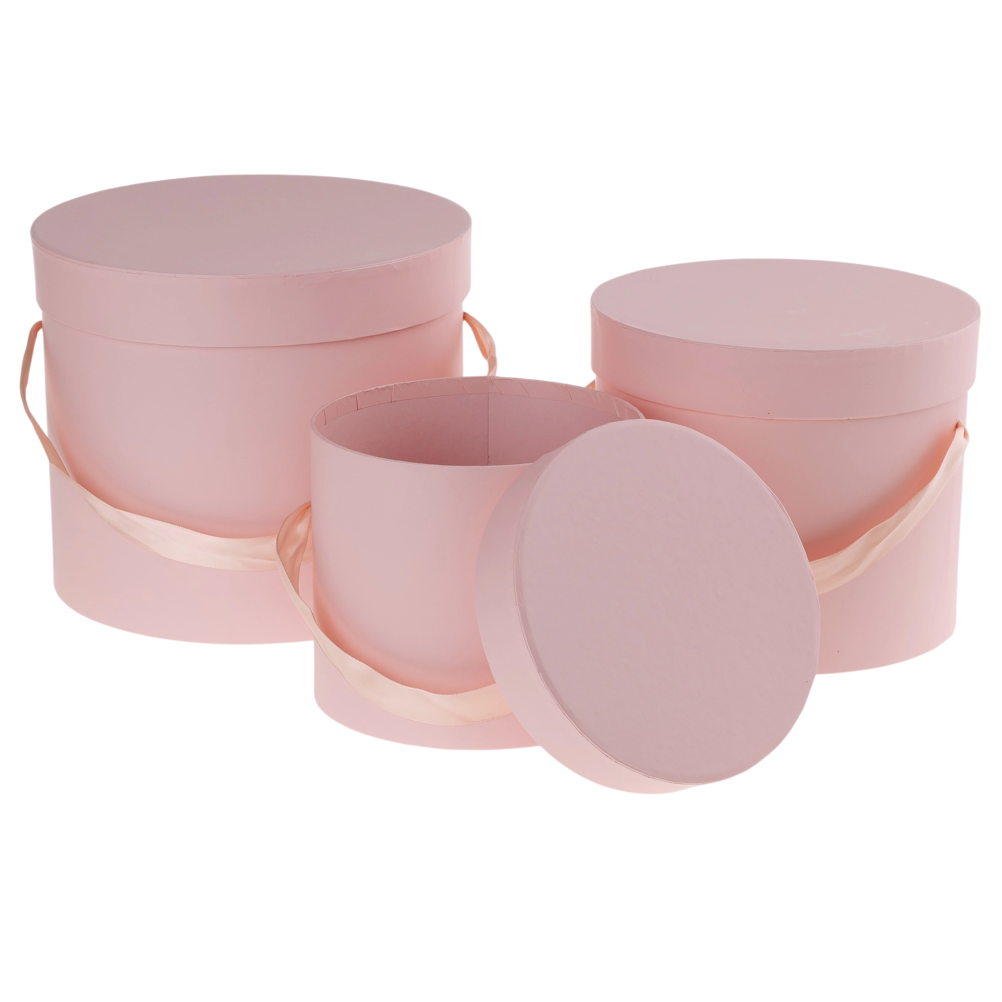 Коробка шляпная, D23xH19,5 см - D17xH14 см, набор (3 шт), с ручкой Коралловый