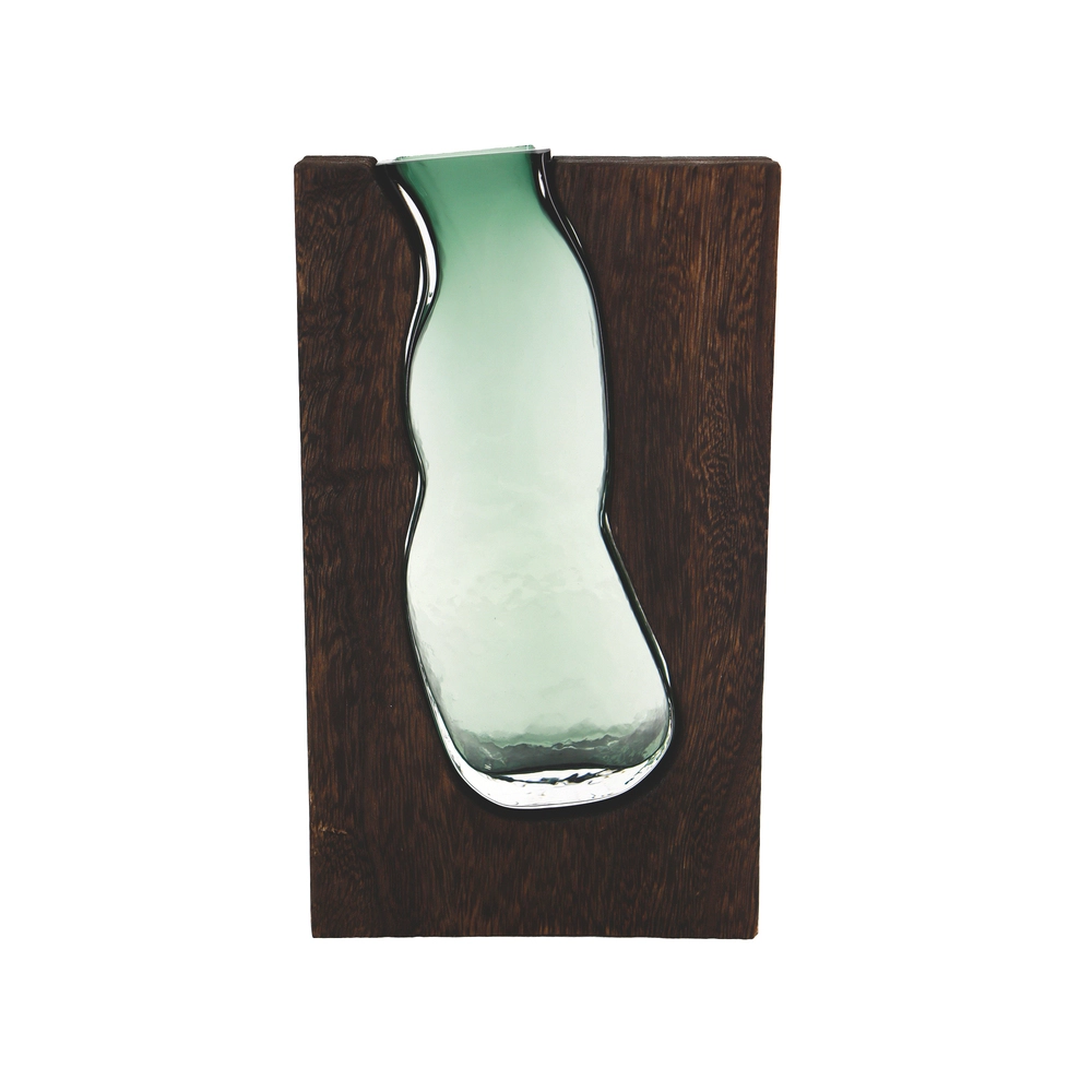 Ваза "Lake" (дерево, стекло), D14,5xH24 см Зеленый