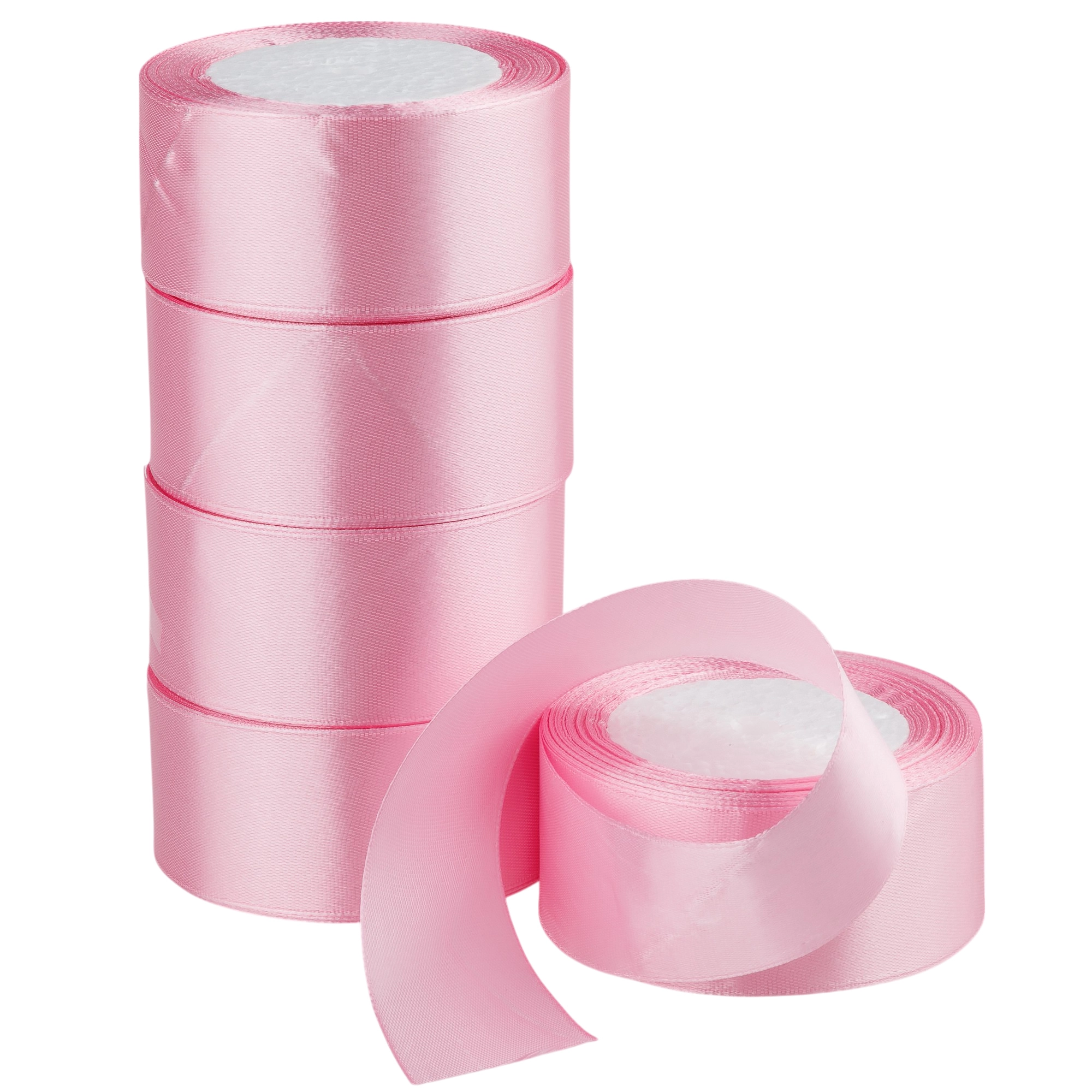 Лента атлас, 40 ммx25 ярд, набор (5 шт) Розовый-сиреневый