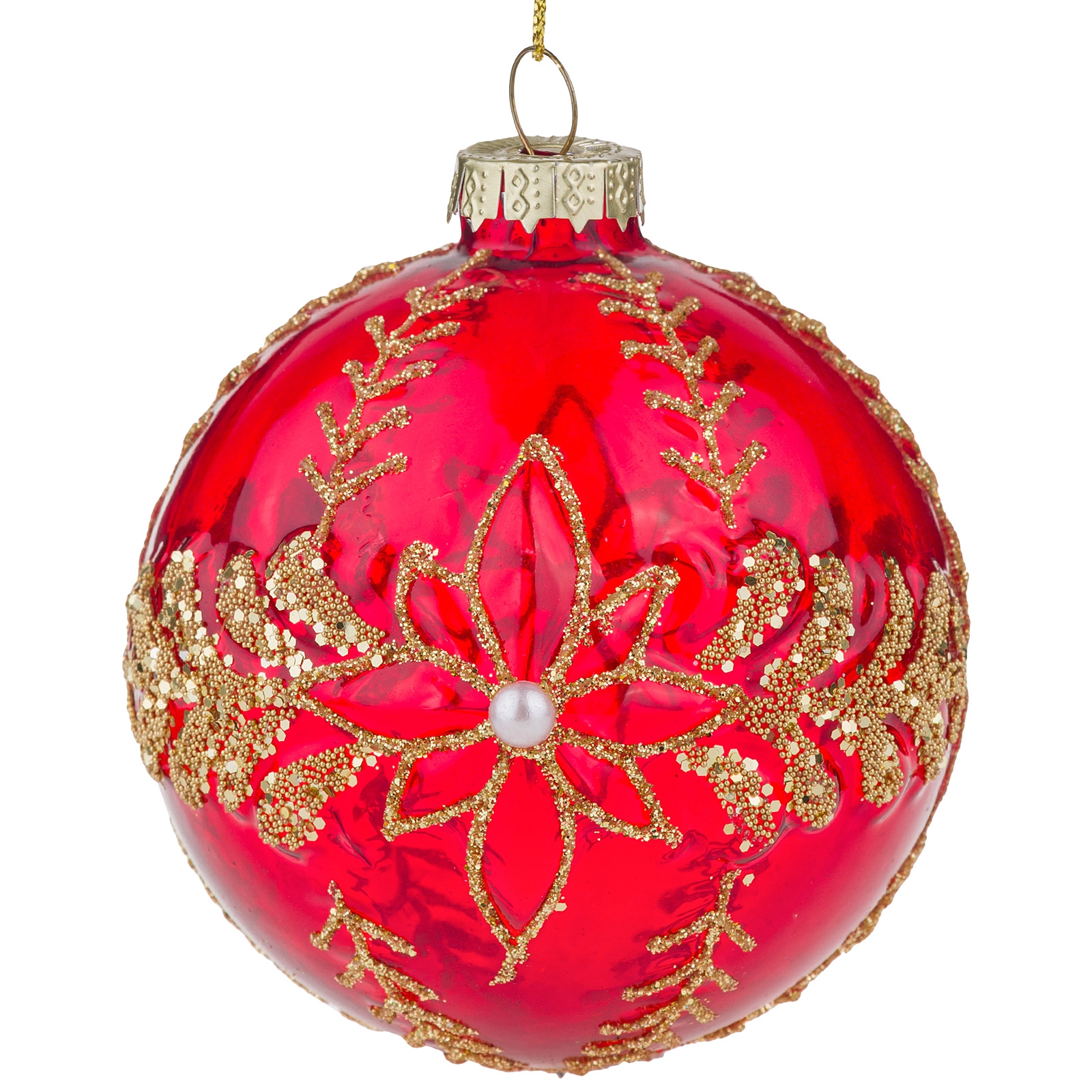 Елочная игрушка "Шар" (стекло), D8 см Золотой-красный