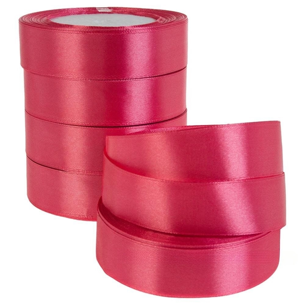 Лента атлас, 25 ммx25 ярд, набор (5 шт) Темно-розовый