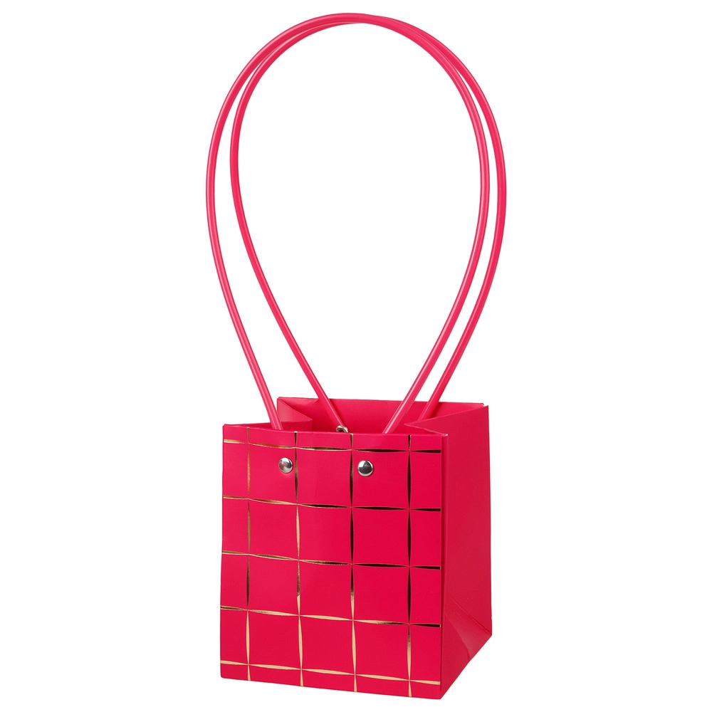 Сумка подарочная "Полосы" (картон), 11,5x10,5xH13 см, набор (10 шт), с ламинацией Фуксия