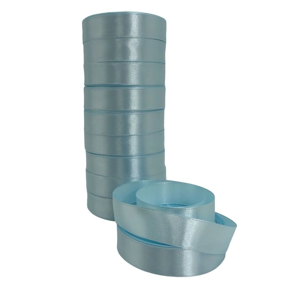 Лента атлас, 20 ммx25 ярд, набор (10 шт) Бирюзовый-голубой