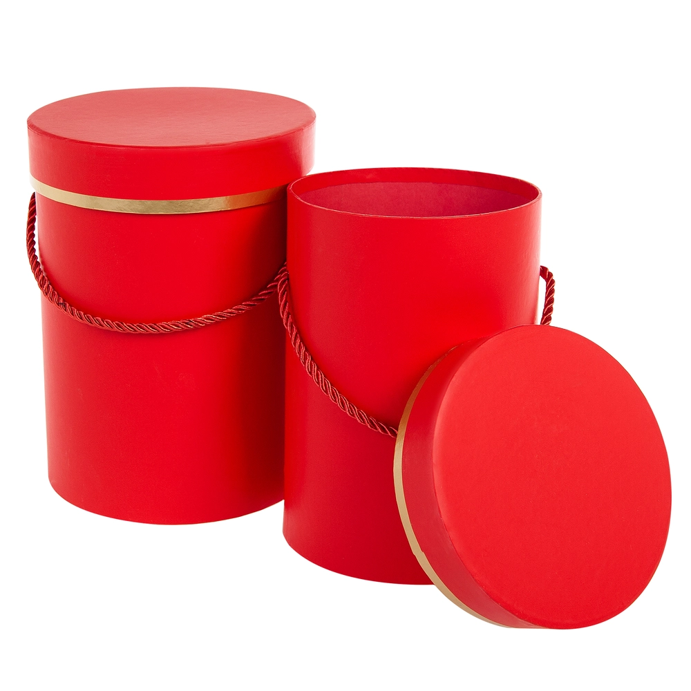 Коробка шляпная "Style", D15хH20 см, D13хH18 см, набор (2 шт), с крышкой, с ручкой Красный