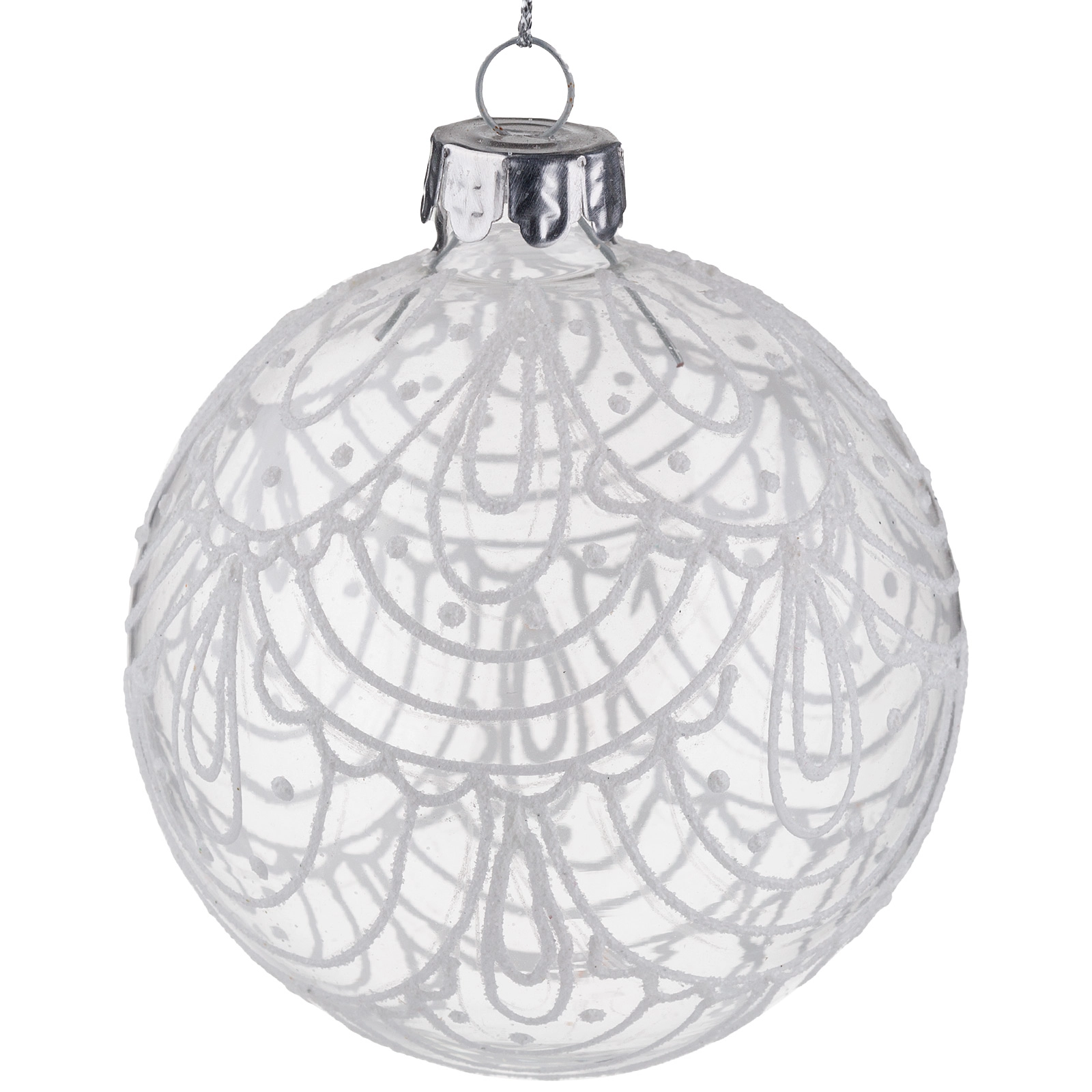 Елочная игрушка "Шар" (стекло), D8 см Белый-серебряный