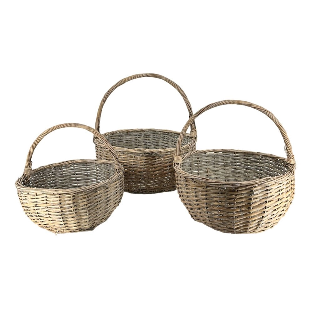 Корзина плетеная (ива), D48xH22/52 см - D35xH18/37 см, набор (3 шт) Серый