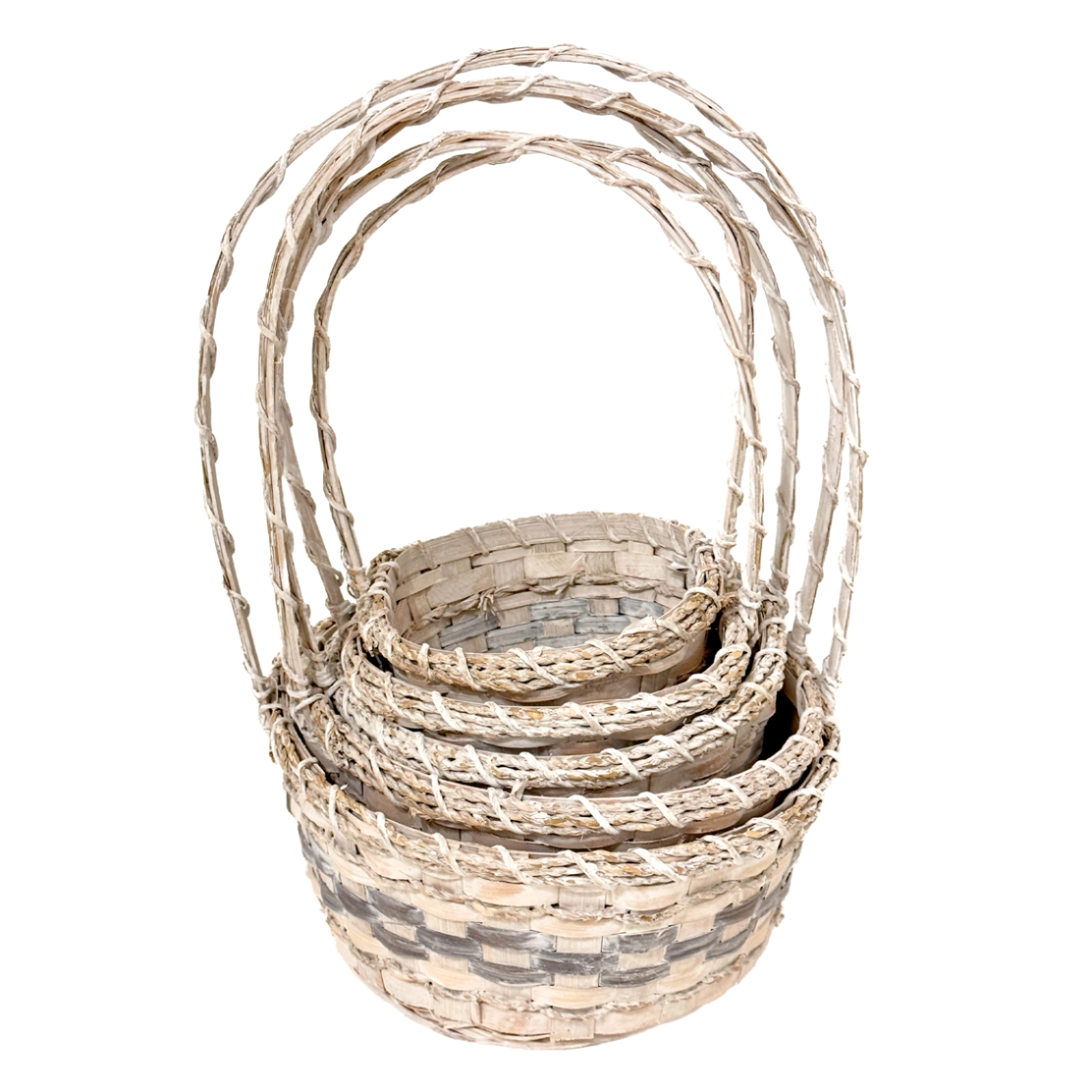 Корзина плетеная "Кант" (бамбук), D17xH9/30 см - D26xH11/37 см, набор (5 шт) Белый