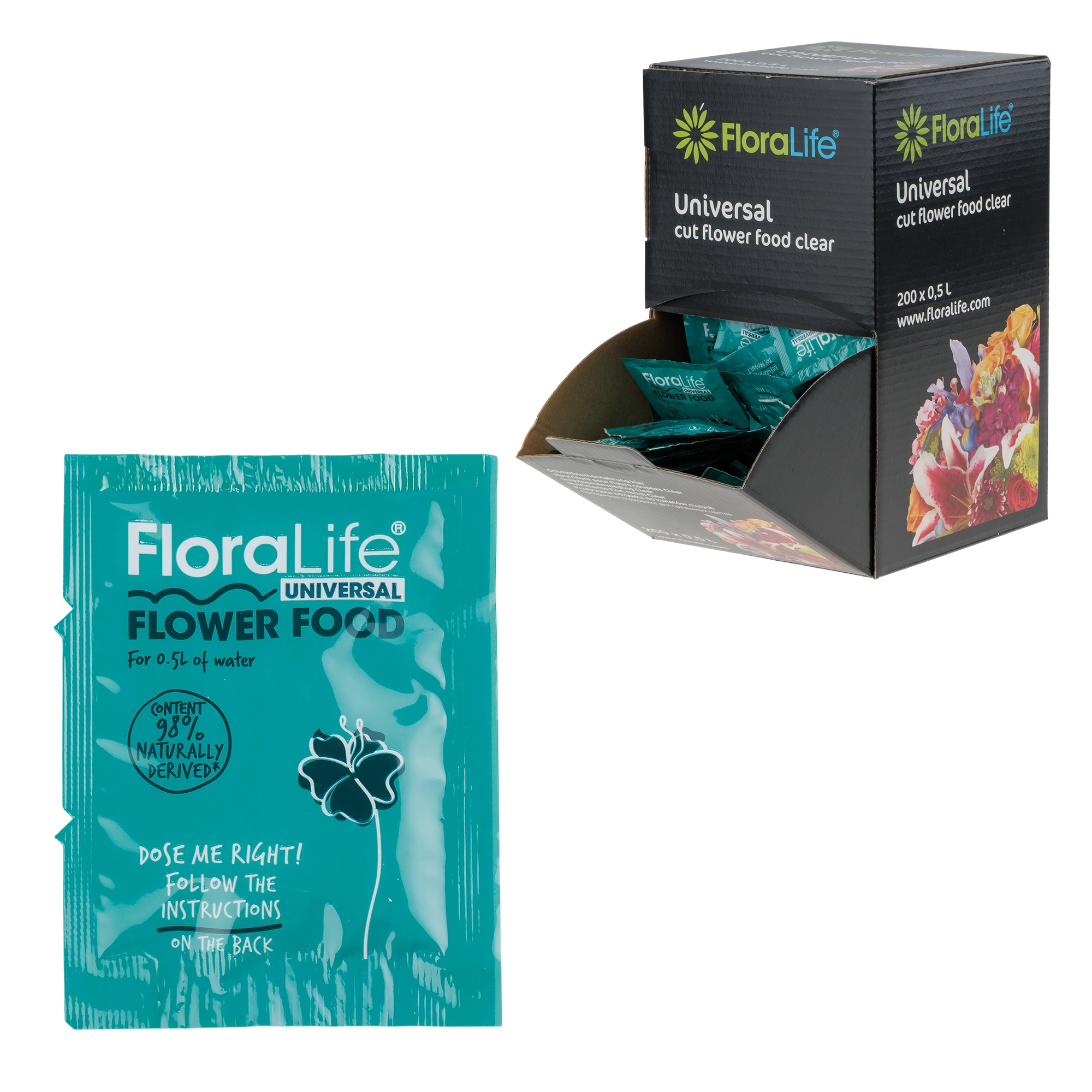 Подкормка для развития срезанных цветов "Floralife Flower Food Clear 300", 5 г, набор (200 шт), Oasi Черный