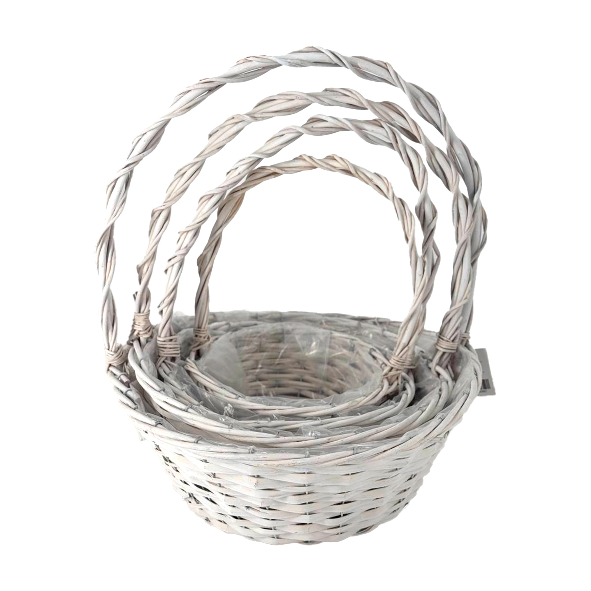 Корзина плетеная (ива), D26xH12/34  см - D45xH18/49 см, набор (4 шт) Белый