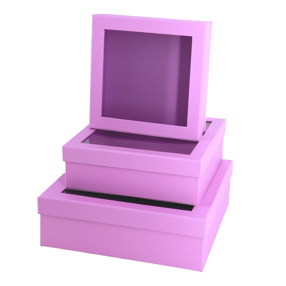 Коробка подарочная, D25хH8см, D21хH7 см, D18хH6 см, набор (3 шт), с окном Фиолетовый