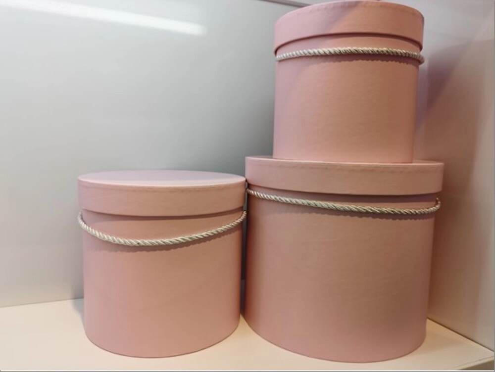 Коробка шляпная, D23xH19,5 см, D18,5xH17 см, D16xH15 см, набор (3 шт), с крышкой, ручкой Розовый